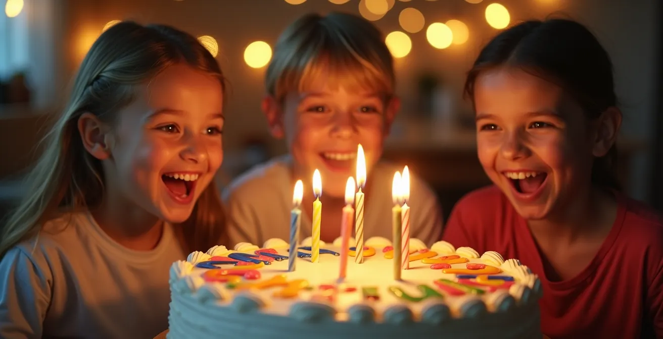 Gros plan sur un gâteau d'anniversaire avec des décorations festives colorées